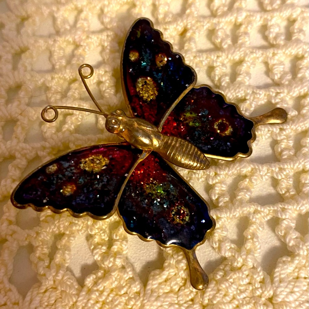 Vintage 60’s Enamel butterfly brooch stamped Interpur Taiwan